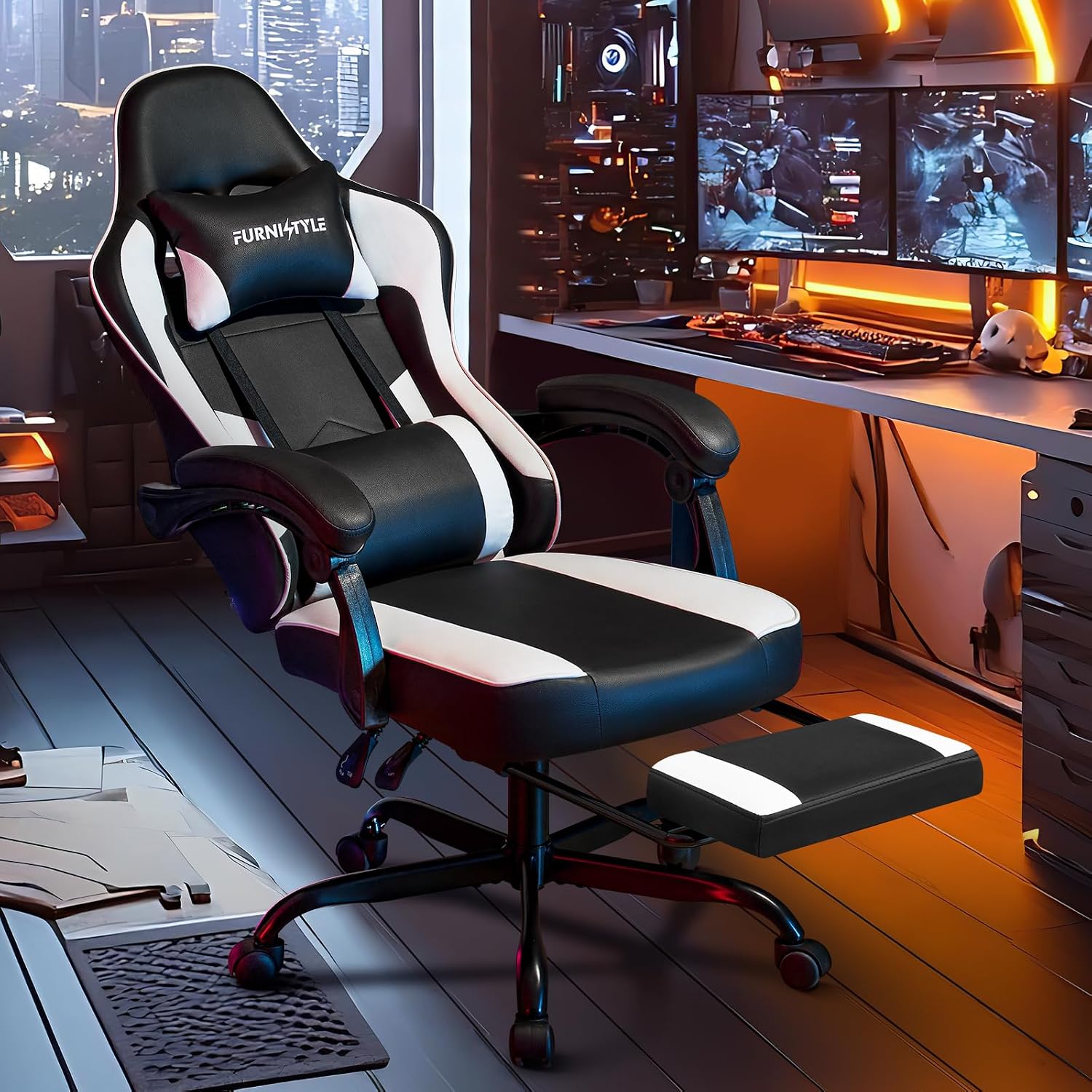 Silla de juego con reposapiés, - Video Games reseña y precio